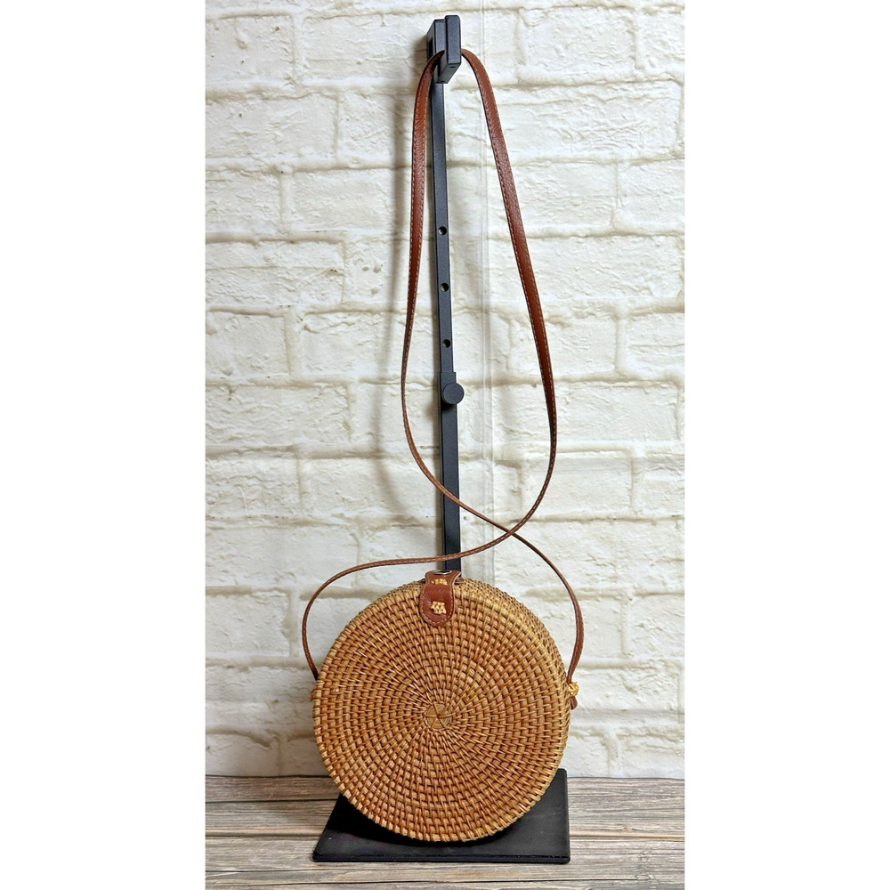 Vintage Wicker Rattan‎ Circle Canteen Style Boho Crossbody Bag Purse